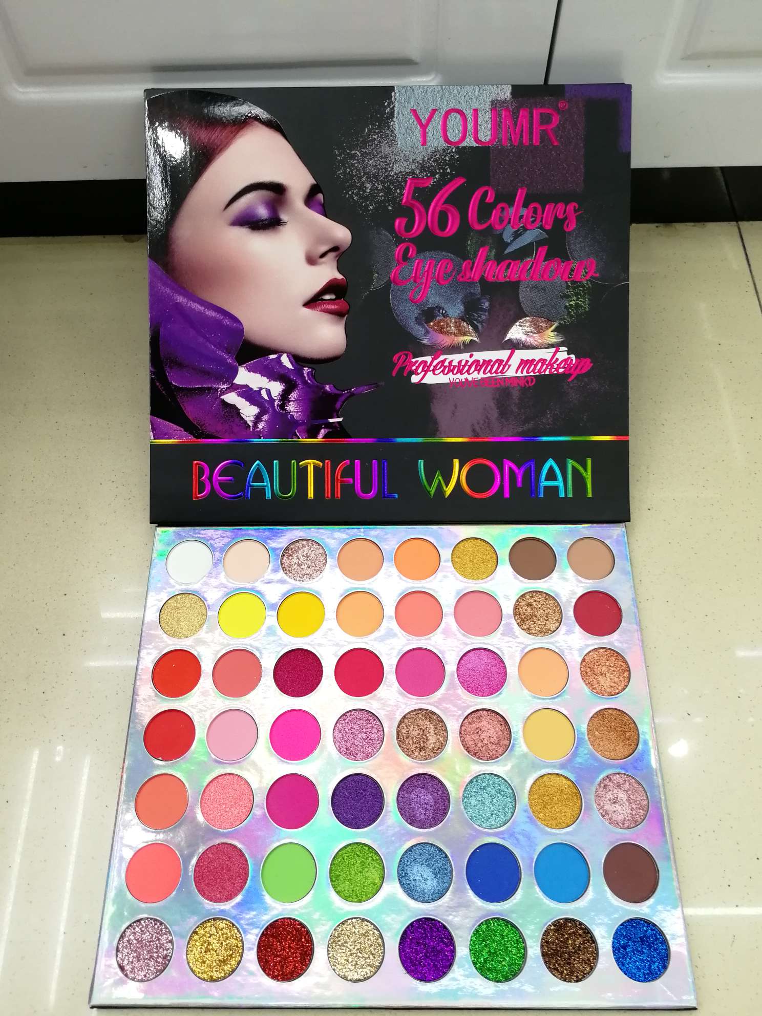 YOUMR 56 colour multicolor glitter matte pearl eye shadow tray thumbnail