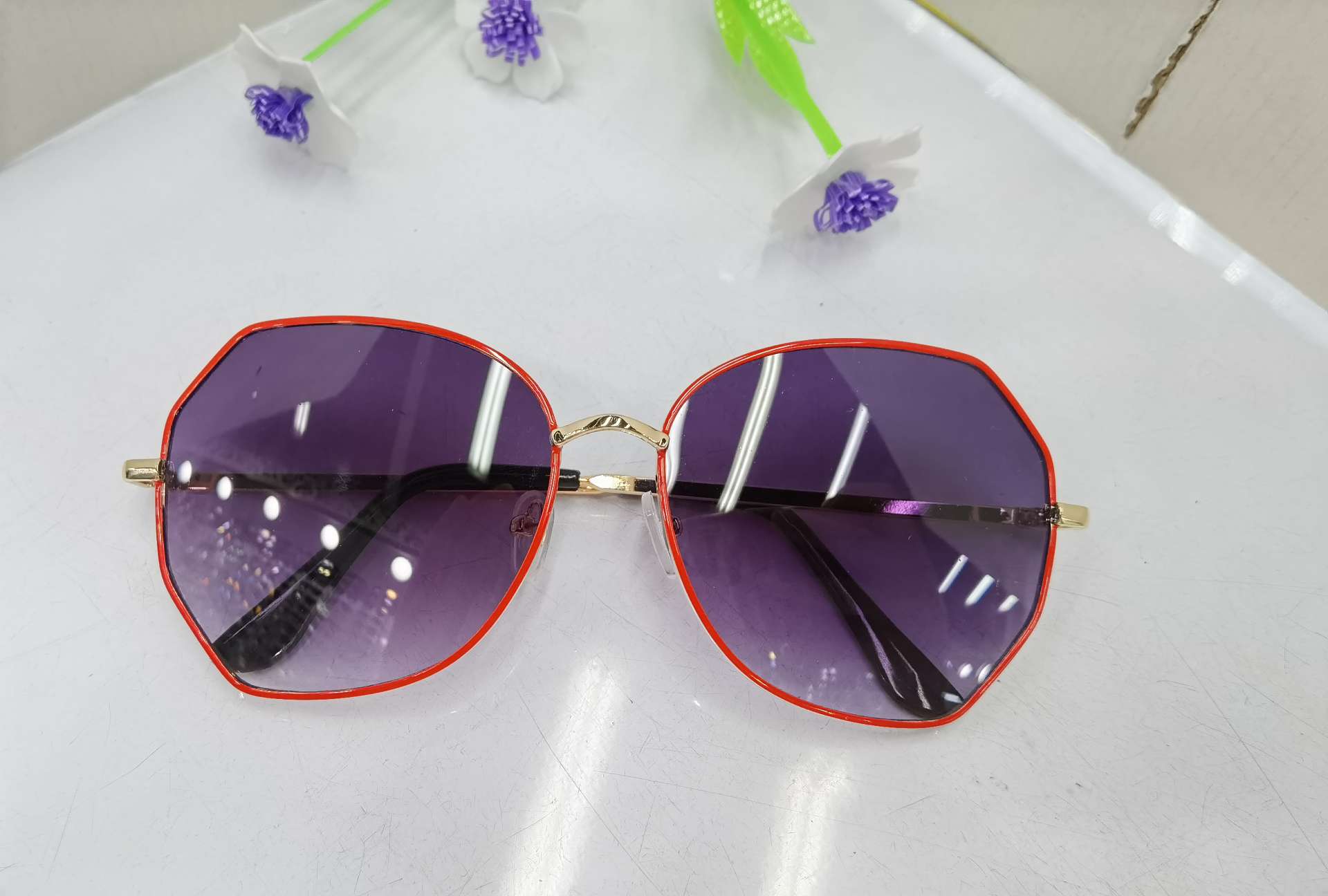 FP1002 2020 in-stock sunglasses, Korean-style popular sunshade glasses, fashionable large-frame same type UV protection sunglasses, polygonal sunglasses, trendy retro fashion sunglasses, radiation-proof glasses detail image 2