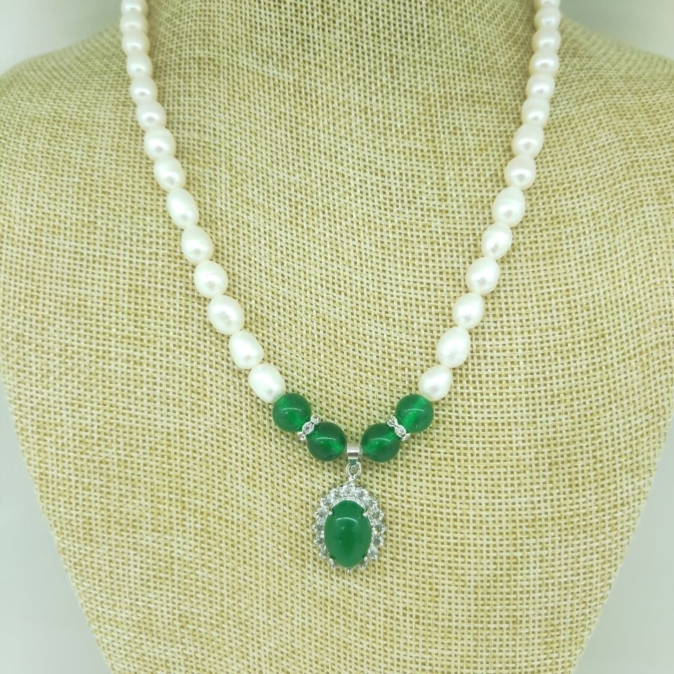 10正品纯天然珍珠项链淡水珍珠项链妈妈珍珠项链珍珠手链高品质绿色椭圆但型吊坠款假一赔十详情图3