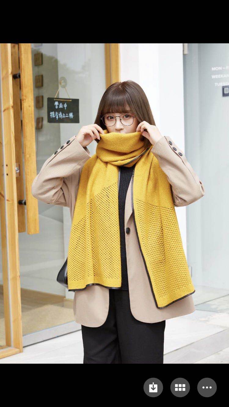 A solid color woolen knitted scarf for women's winter, a fresh and simple Korean style, versatile and trendy for students
