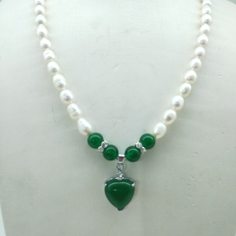10正品纯天然珍珠项链淡水珍珠项链妈妈珍珠项链珍珠手链高品质绿色椭圆但型吊坠款假一赔十产品图