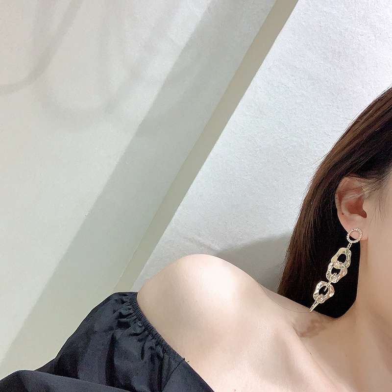 925银针日系个性新款ins潮长款金属圆环精致感镶钻耳环WF