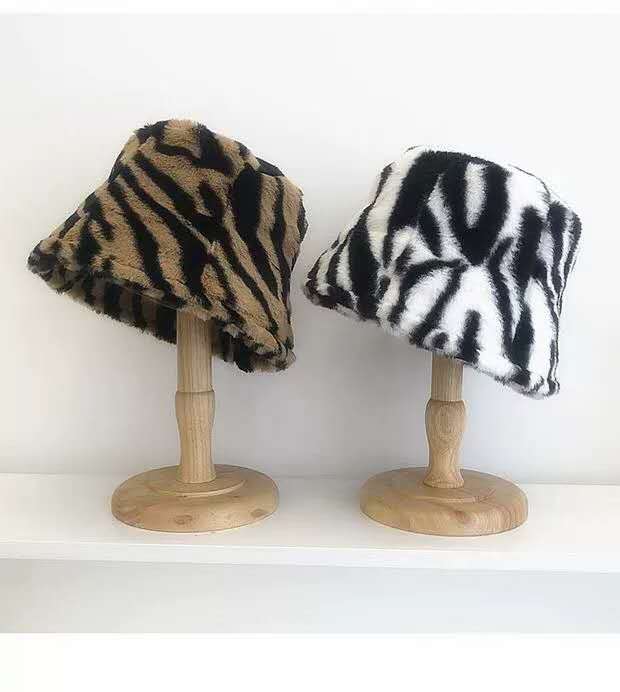 冬款斑马纹渔夫帽