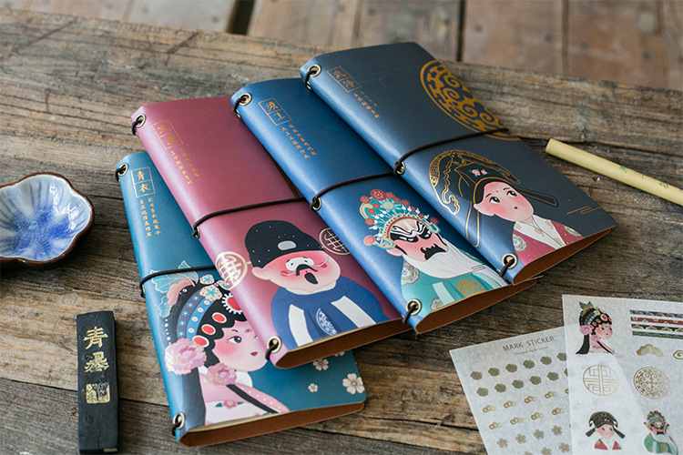 Simple travel notebook, creative loose-leaf book, tied Peking Opera mask notebook Item Picture