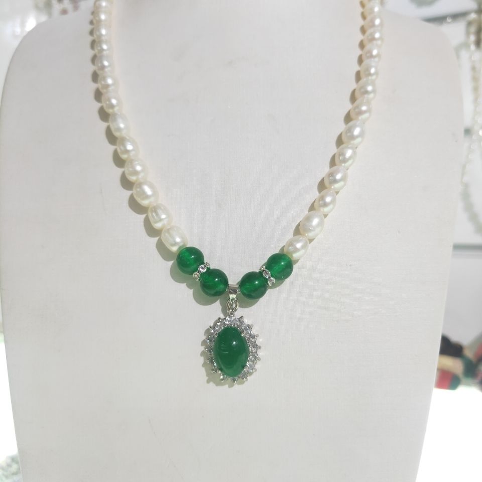 10正品纯天然珍珠项链淡水珍珠项链妈妈珍珠项链珍珠手链高品质绿色椭圆但型吊坠款假一赔十详情图2