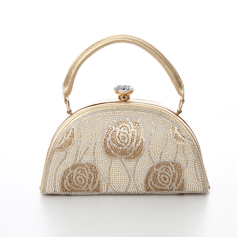 小包包女热销复古风淑女气质百搭烫金镶钻玫瑰花手拿晚宴宴会包