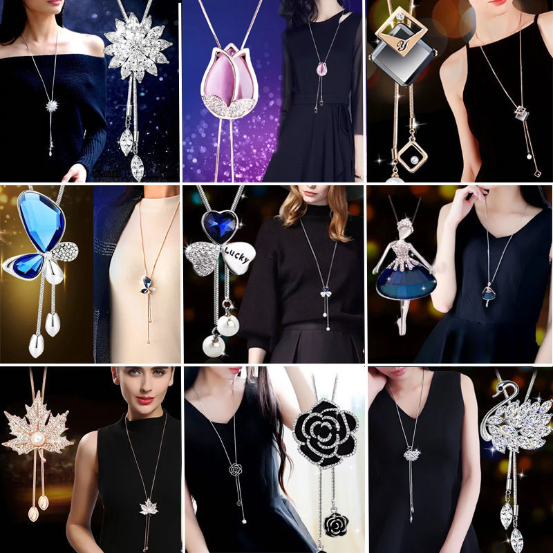 韩版秋冬水晶毛衣链女款时尚百搭长款流苏项链气质挂件服装配饰品详情图6