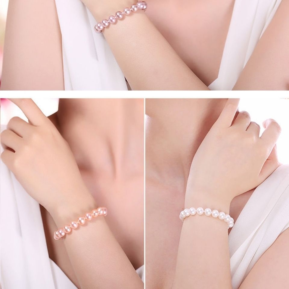 正品天然珍珠手链白色7-8mm近圆强光无暇淡水珍珠送妈妈女友礼物饰品详情图2