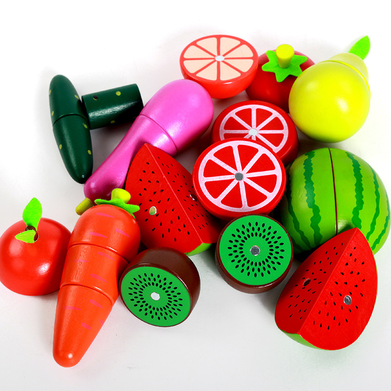 木制仿真水果蔬菜磁性切切看 桶装木制磁性水果蔬菜切切乐玩具详情图7