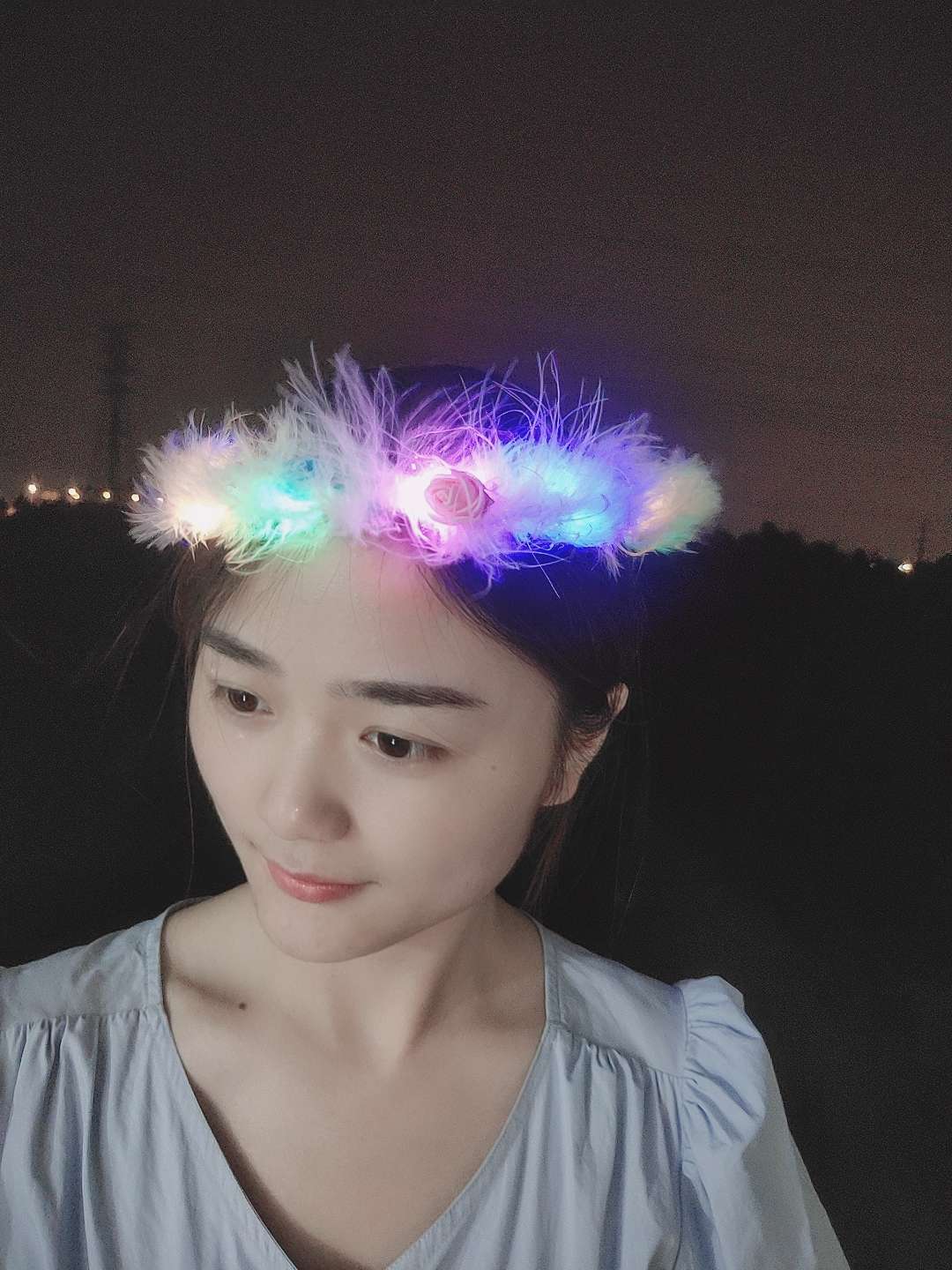 高亮发光羽毛花环儿童成人金丝羽毛发箍节日派对夜光闪光头饰热卖详情图5