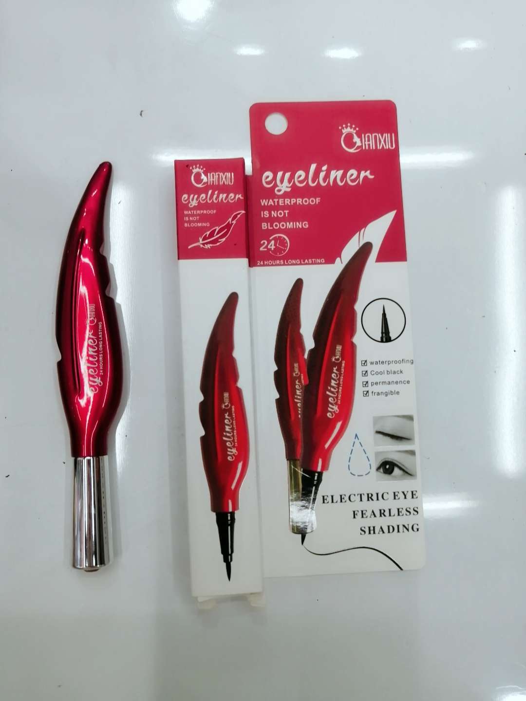 彩妆茜秀红羽毛眼线笔防水防汗不晕染速干酷黑细头初学者网红同款