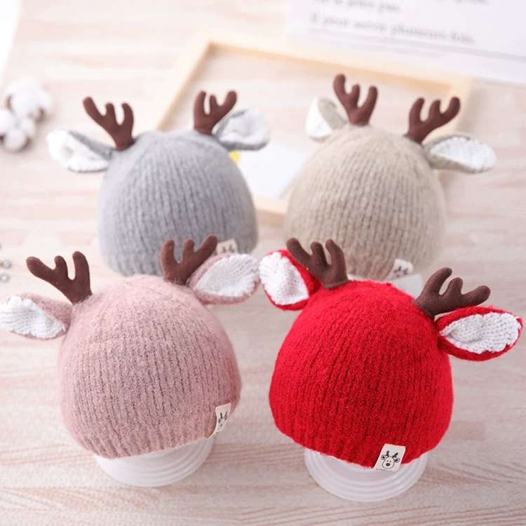 Small antler woolen hats 3 months -3 years old male and female woolen hats fashionable baby hats thumbnail