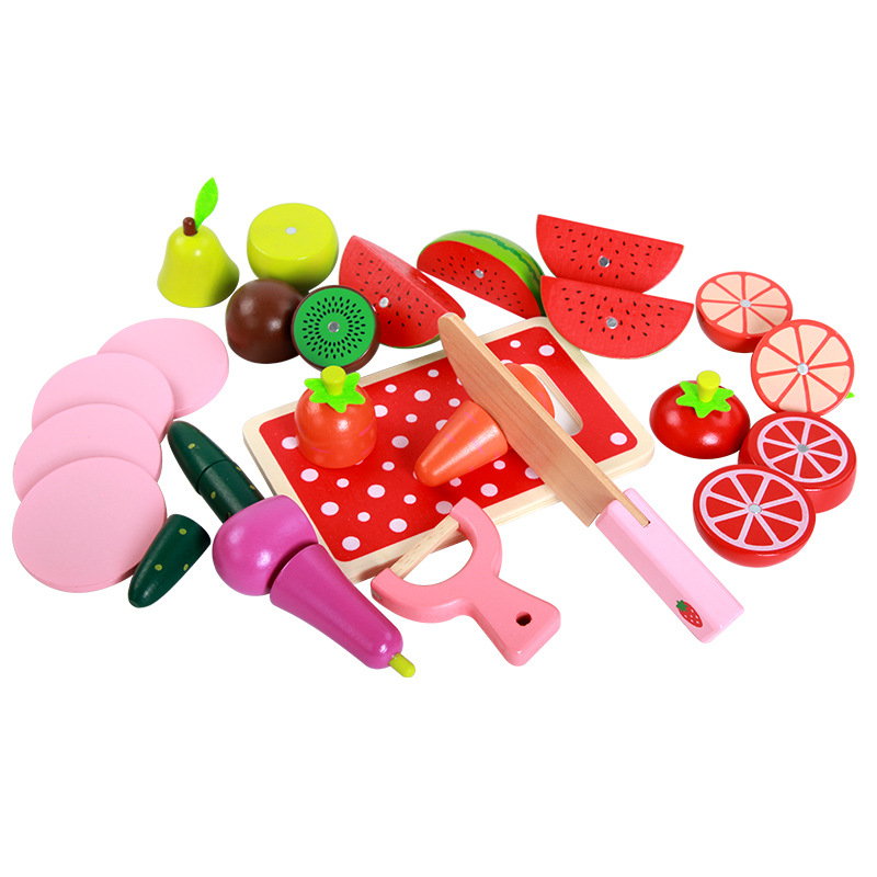 木制仿真水果蔬菜磁性切切看 桶装木制磁性水果蔬菜切切乐玩具详情图2