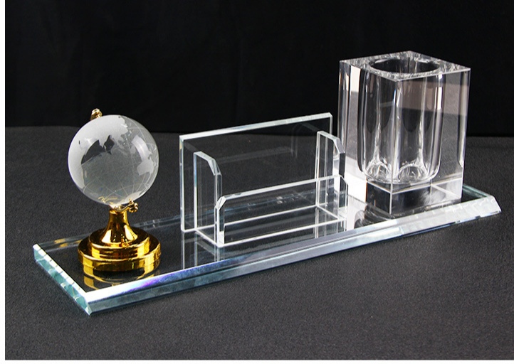 水晶笔筒三件套 水晶笔筒办公用品商务礼品摆件创意实用细节图