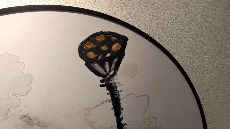 Yiwu Fine Painting Decorative Painting Aluminum Alloy Round Frame Lotus Micro Spray Oil Painting full figure