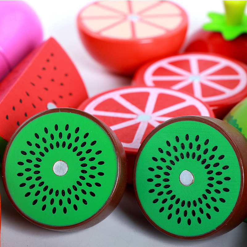 木制仿真水果蔬菜磁性切切看 桶装木制磁性水果蔬菜切切乐玩具详情图6