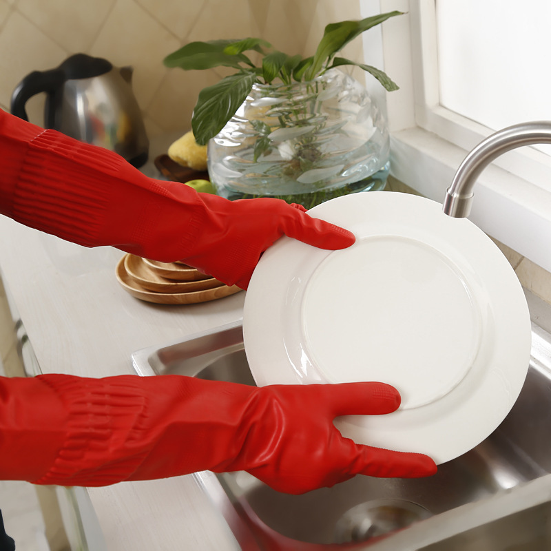 38cm加长厨房用乳胶手套红色洗衣洗碗家务家用手套家务手套 80克详情图3