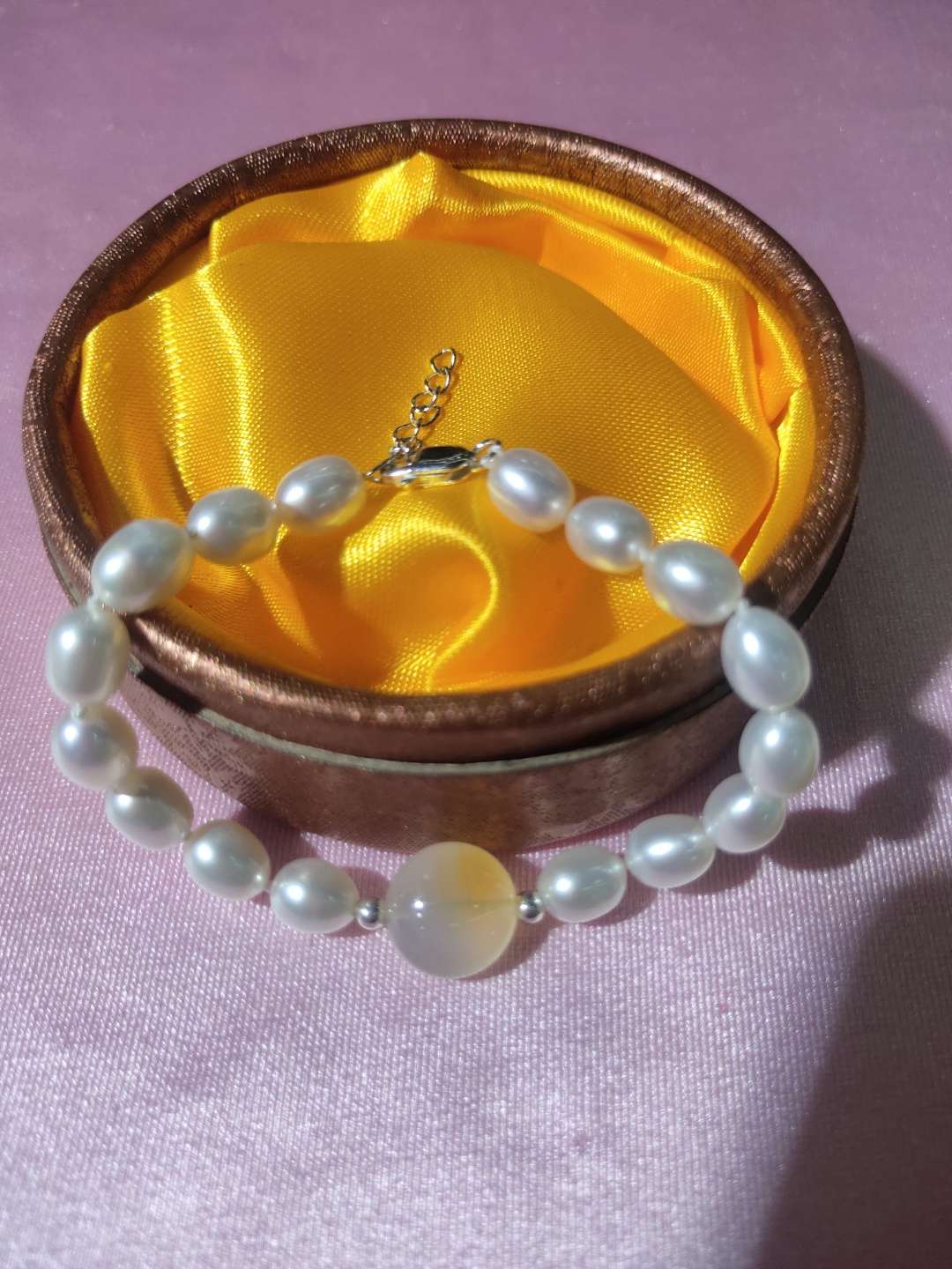 竹韵珠宝天然珍珠+爱心玛瑙手链简约气质款详情图9