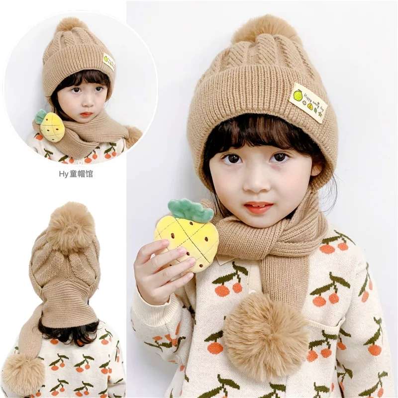 韩版水果毛线帽1岁~4岁男女童一体帽冬天加厚毛线帽
