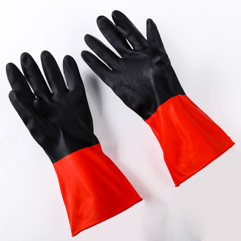 亚马逊32cm双色工业手套厨房清洁耐用乳胶清洁防水橡胶手套80g详情图1