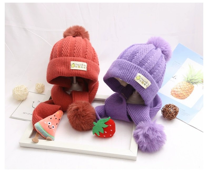 韩版水果毛线帽1岁~4岁男女童一体帽冬天加厚毛线帽细节图