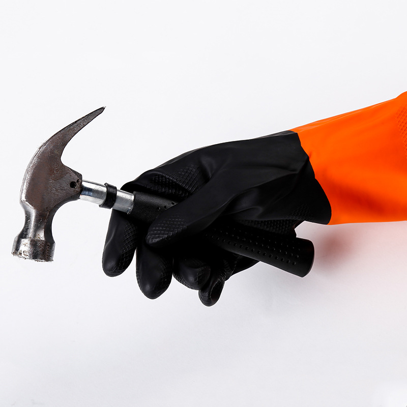 亚马逊32cm双色工业手套厨房清洁耐用乳胶清洁防水橡胶手套80g详情图5