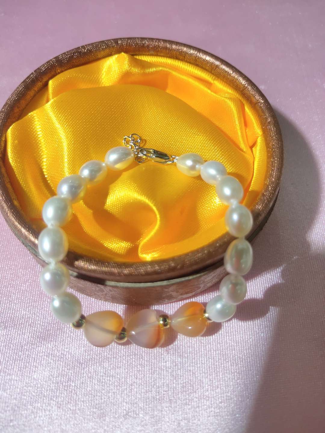 竹韵珠宝天然珍珠+爱心玛瑙手链简约气质款详情图12