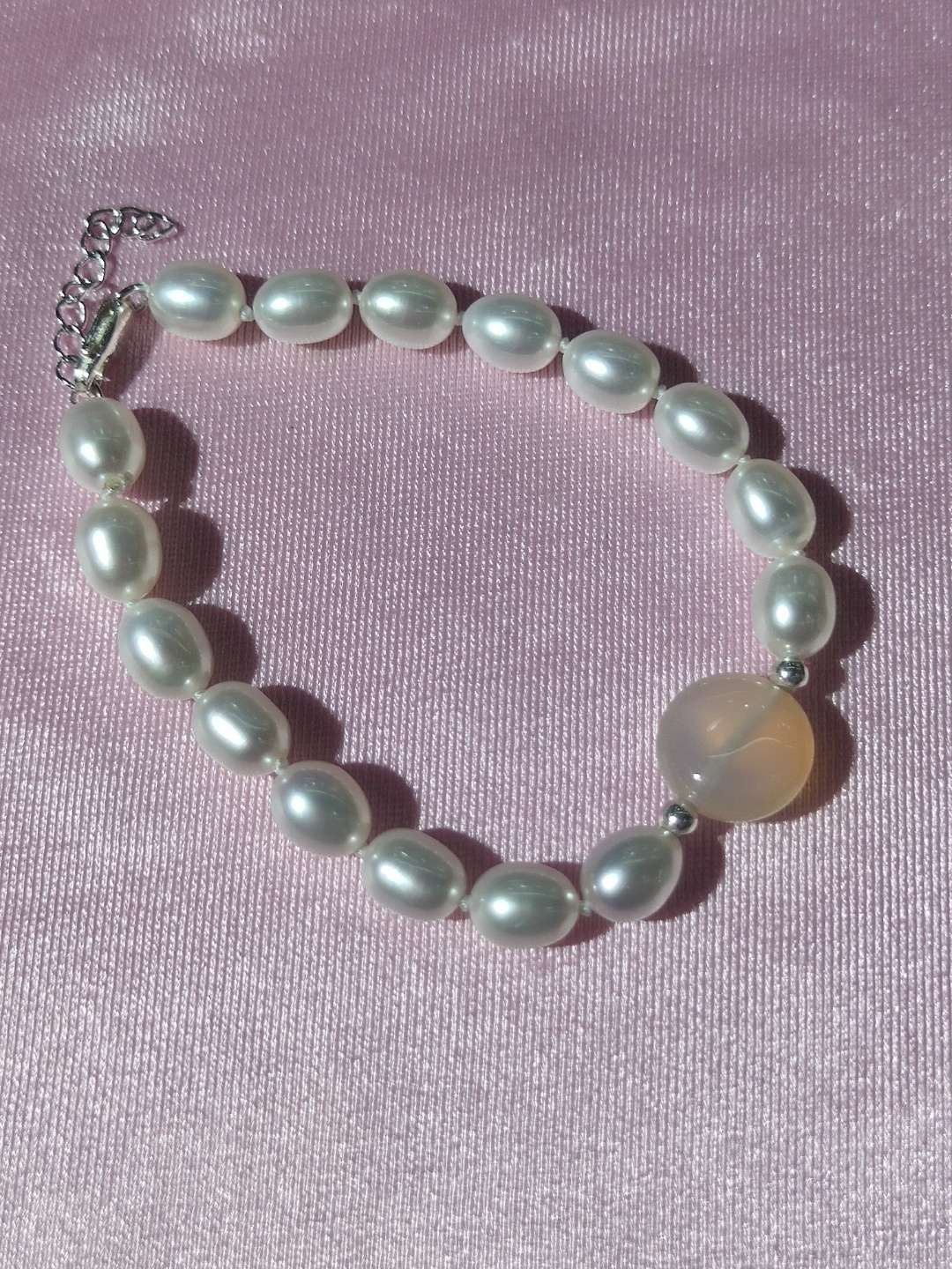 竹韵珠宝天然珍珠+爱心玛瑙手链简约气质款详情图8