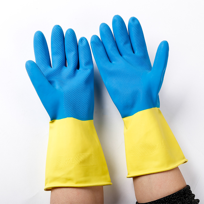 亚马逊32cm双色工业手套厨房清洁耐用乳胶清洁防水橡胶手套80g详情图11