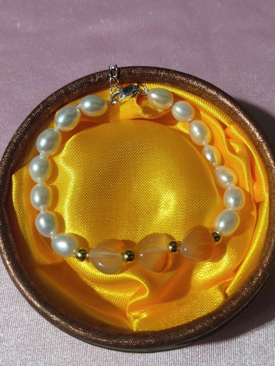 竹韵珠宝天然珍珠+爱心玛瑙手链简约气质款详情图1