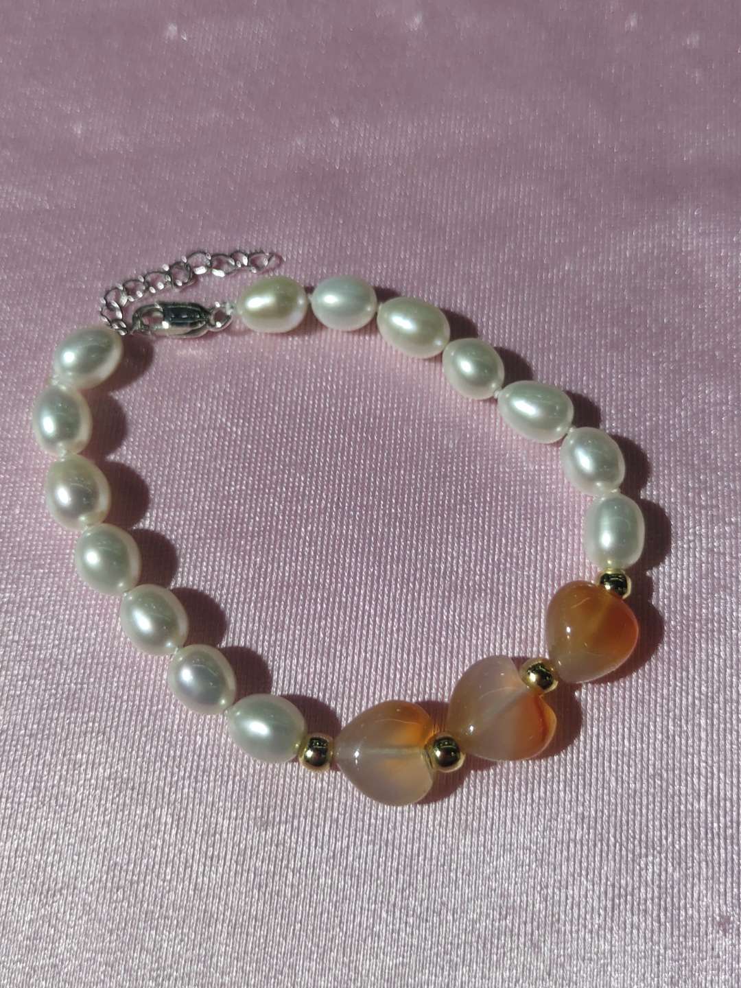 竹韵珠宝天然珍珠+爱心玛瑙手链简约气质款详情图9