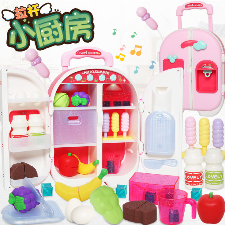 班尔纳小演员玩具欢乐小厨房仿真双开门出冰小冰箱儿童话筒拉杆箱详情图6