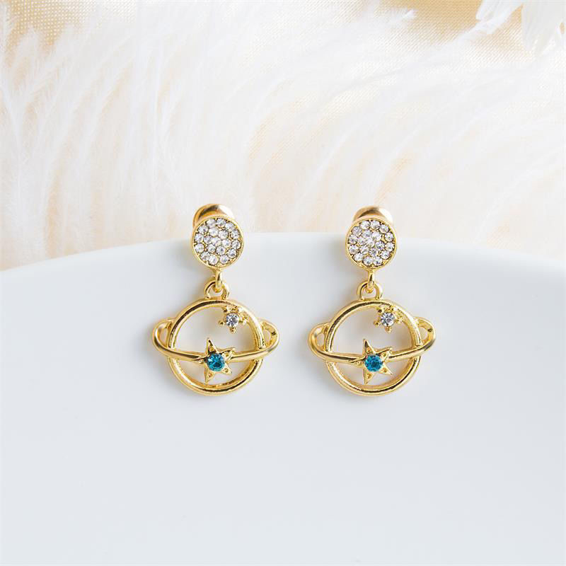 S925 Silver Needle Cosmic Planet Earrings micro-diamond set delicate retro temperament simple super fairy face thin stud earrings jewelry