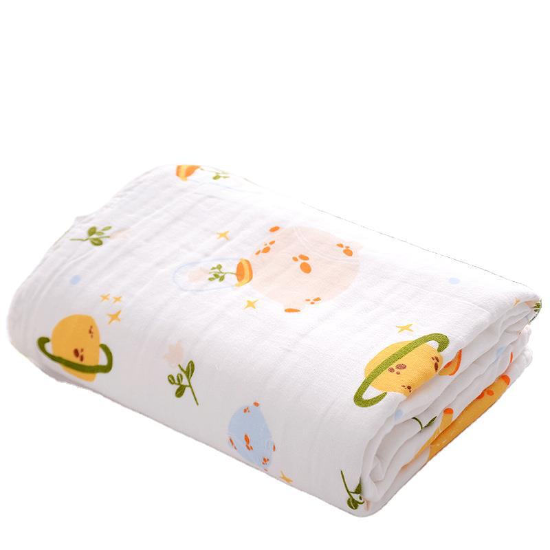 六层纯棉纱布童被卡通印花抱毯纯棉浴巾柔软亲肤小被子110*110产品图