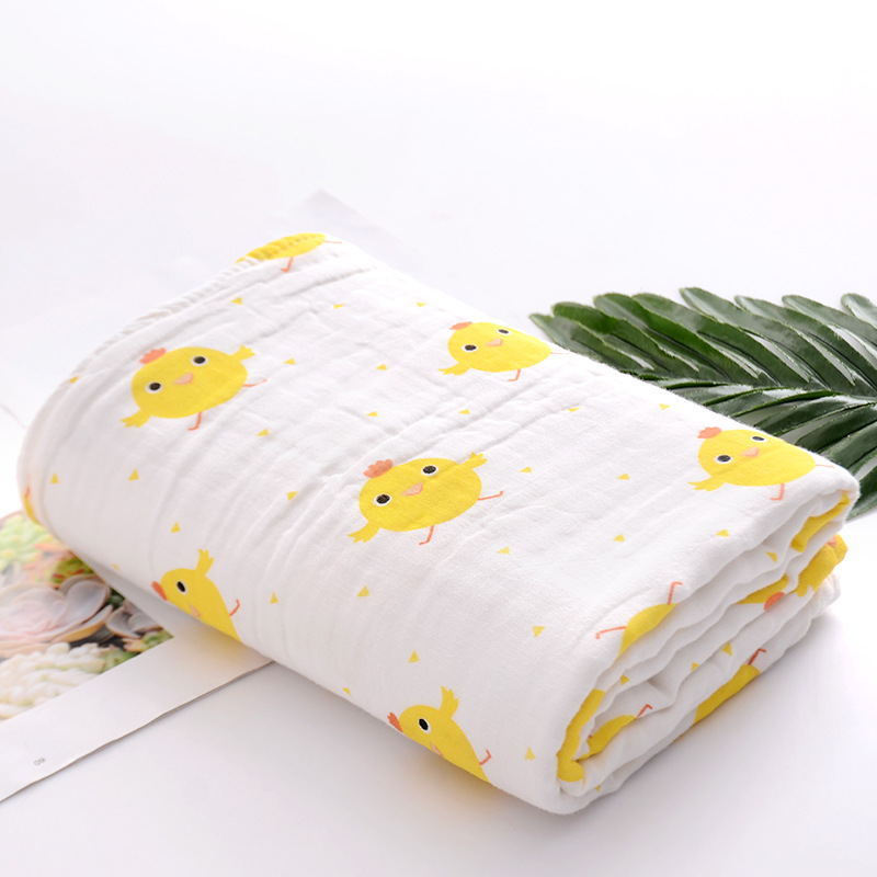 六层纯棉纱布童被卡通印花抱毯纯棉浴巾柔软亲肤小被子110*110白底实物图