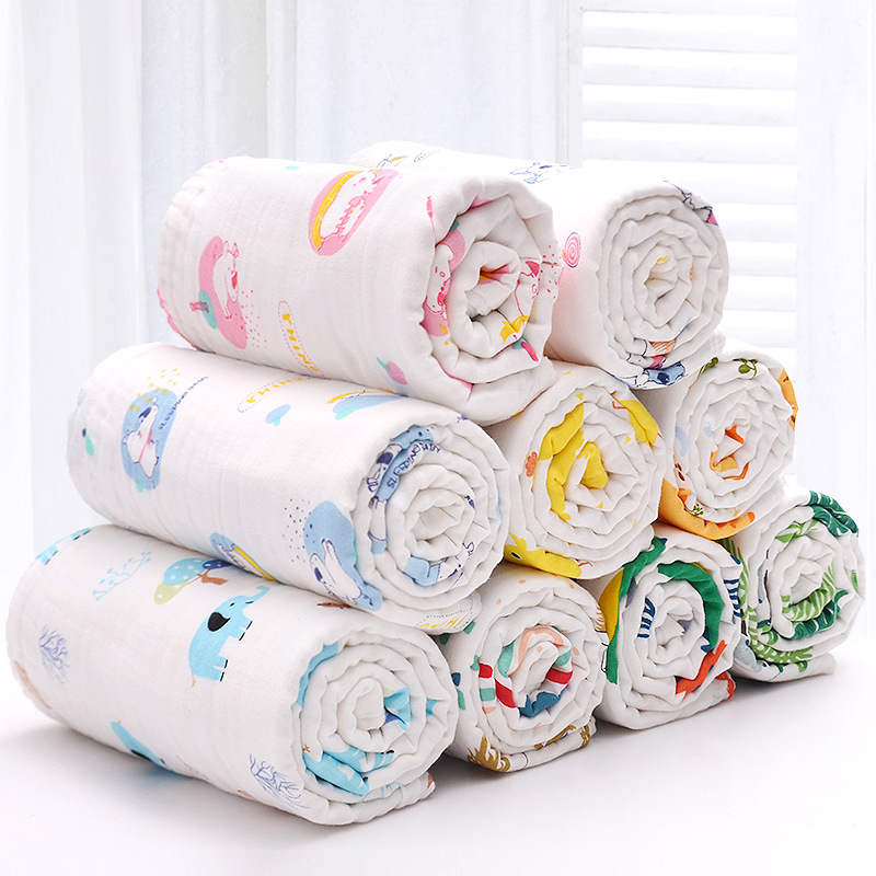 六层纯棉纱布童被卡通印花抱毯纯棉浴巾柔软亲肤小被子110*110详情图2