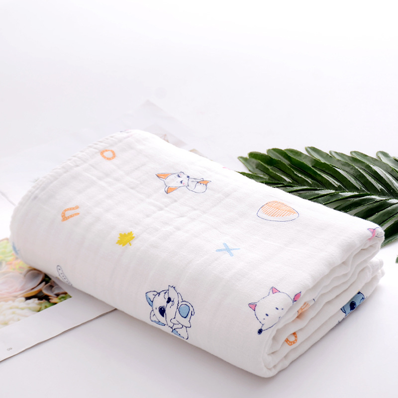 六层纯棉纱布童被卡通印花抱毯纯棉浴巾柔软亲肤小被子110*110细节图
