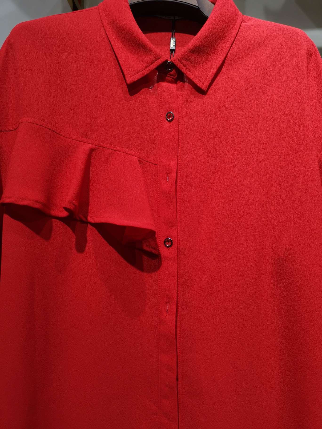 Big Red Shirt Dress Front Button Chest Wrinkles Business Women's Top Casual Fashion Clothing Women's Long Top Coat