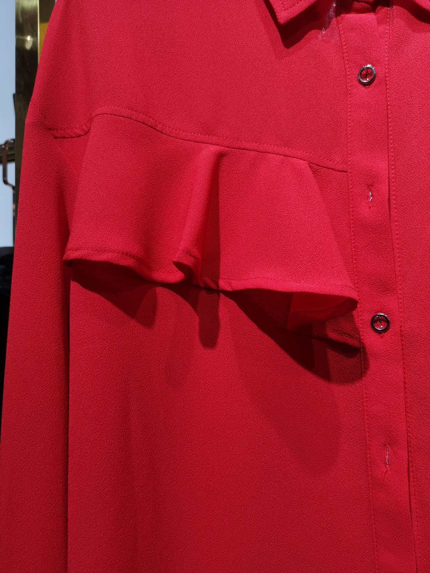 Big Red Shirt Dress Front Button Chest Wrinkles Business Women's Top Casual Fashion Clothing Women's Long Top Coat details Picture