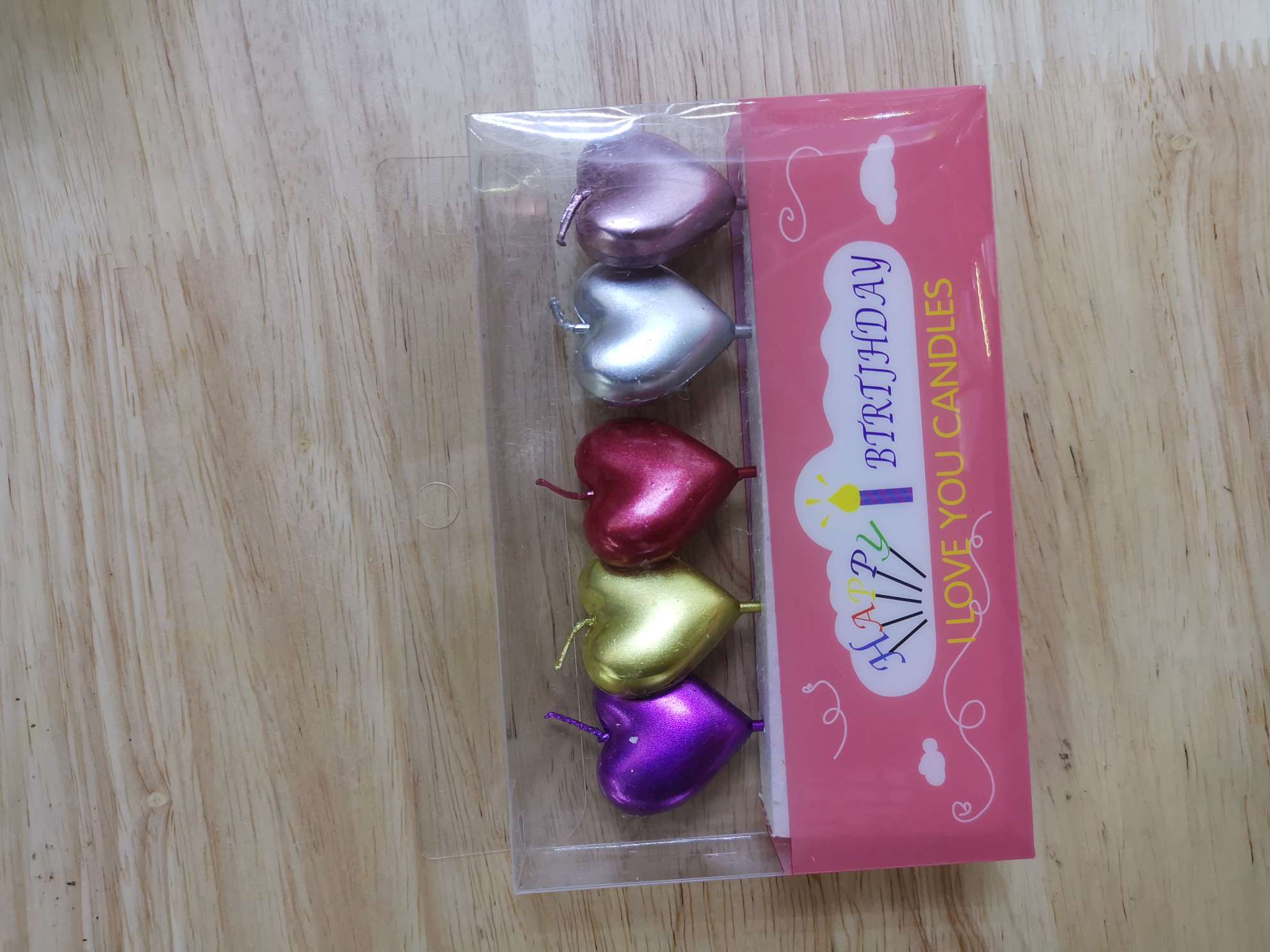 蛋糕生日蜡烛，浸漆桃心，一件150盒思航工艺03