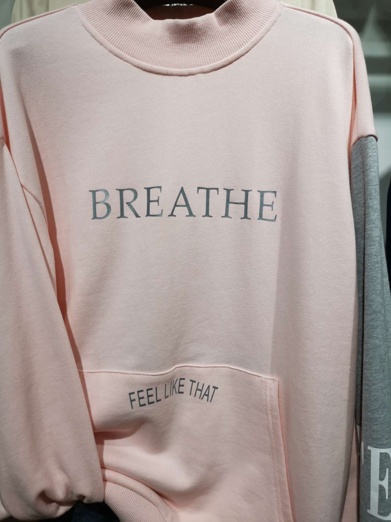 Pink cotton high round-neck sweatshirt