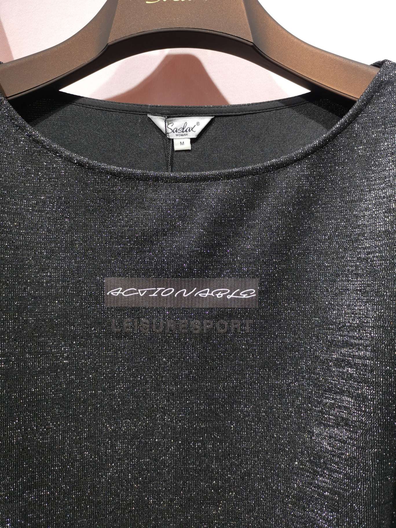 Polyester fiber gold thread surface large round neck women's sweatshirt Specification image