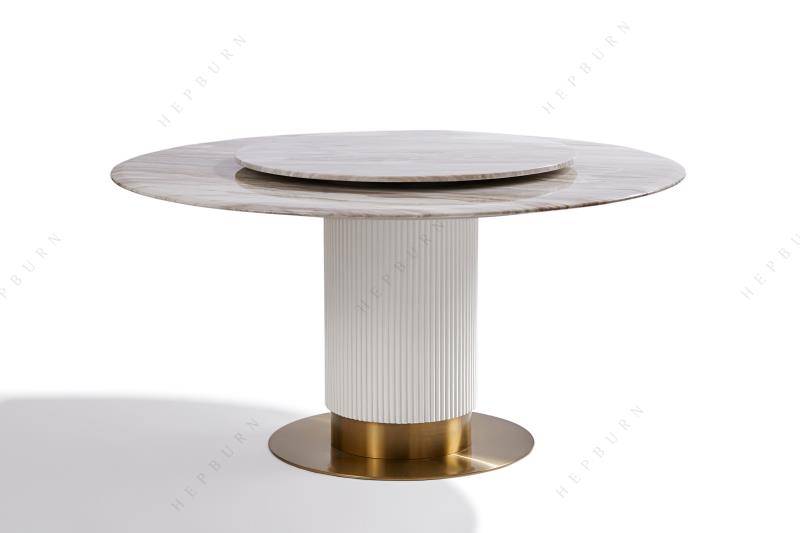 大理石转盘线条细柱餐桌产品图