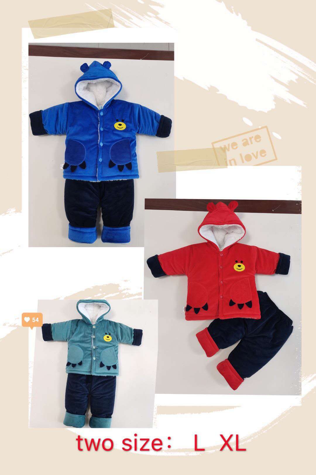 儿童棉衣儿童绣花加绒棉衣男女儿童银狐绒棉衣套装详情图1