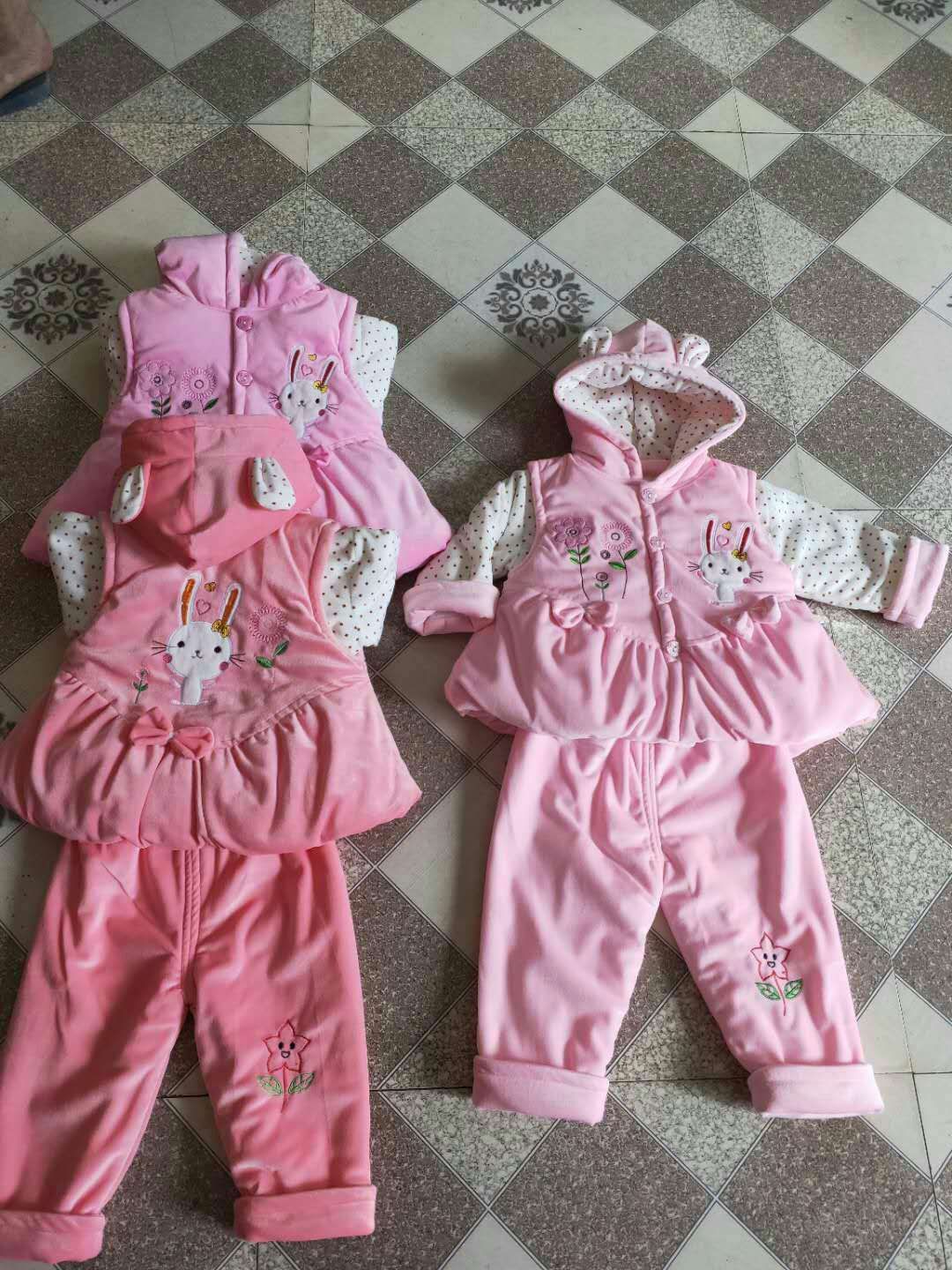 儿童棉衣儿童绣花棉衣女1-3岁儿童婴乐绒三件套套装