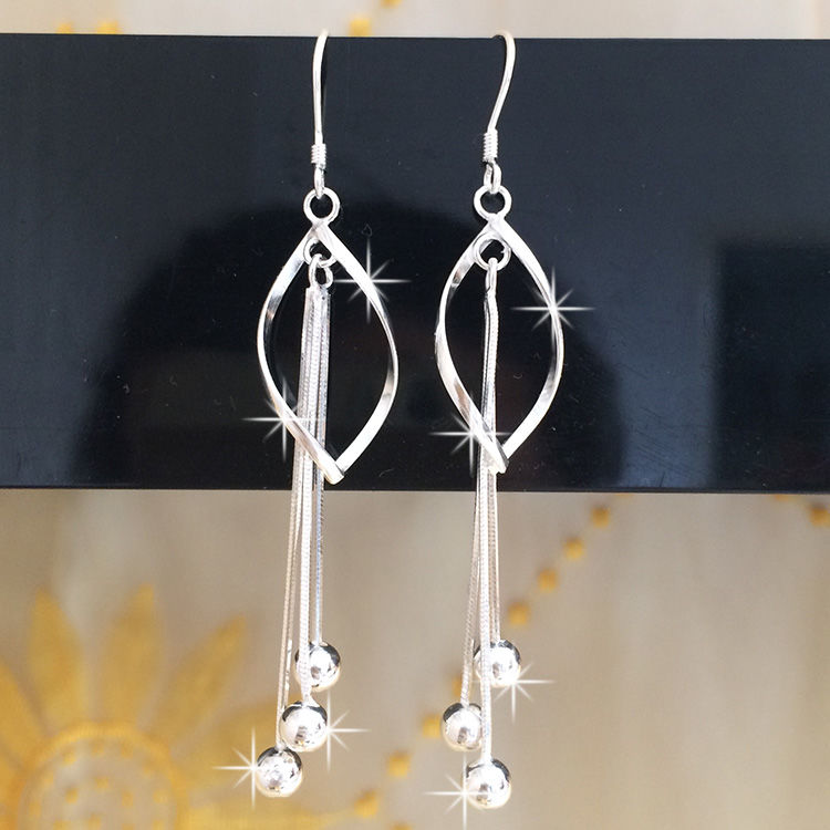 Silver earrings 990 sterling silver earrings female Korean version temperament long fringe earrings foot silver earrings female anti-allergy
