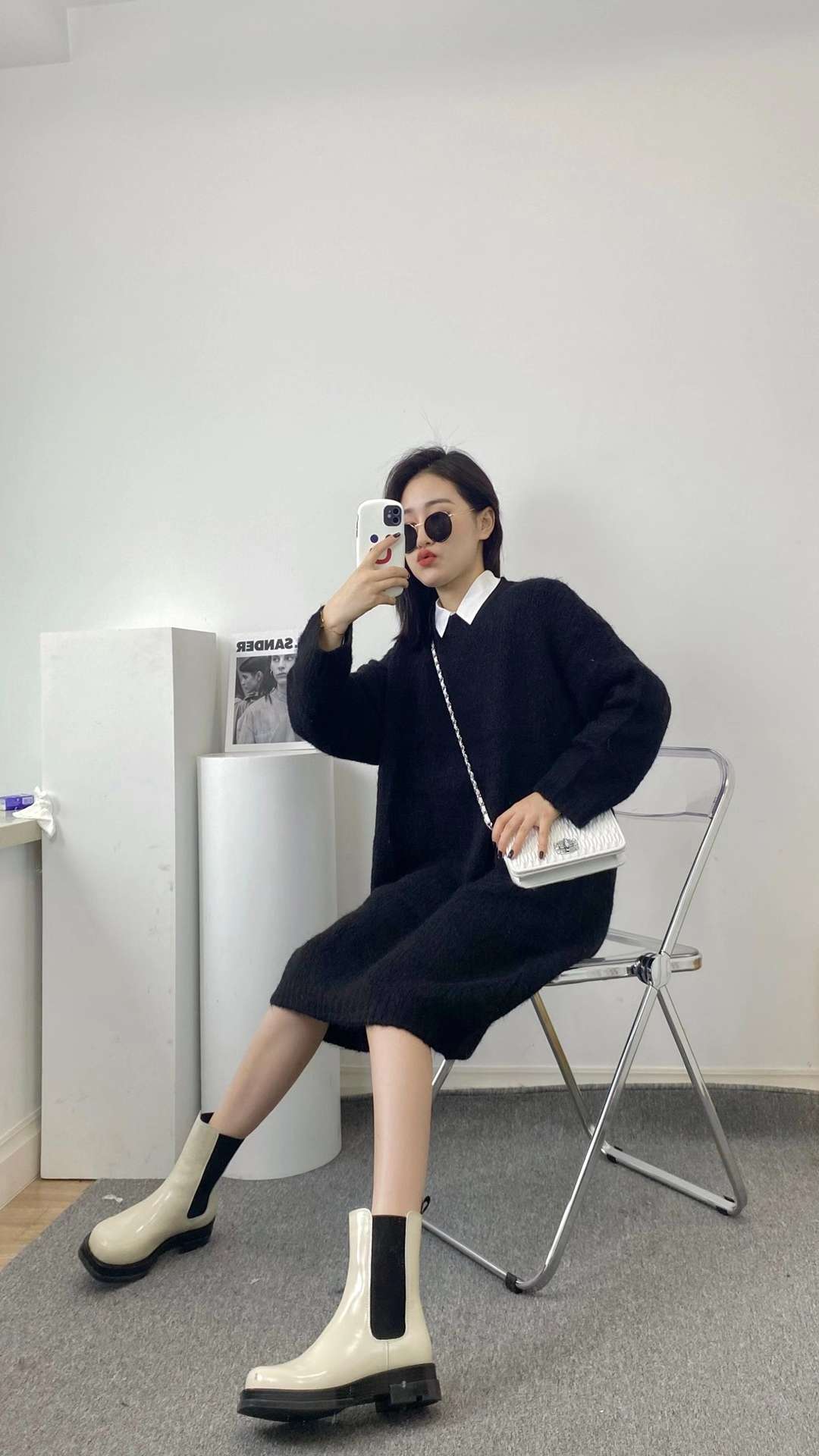 A long black woolen sweater thumbnail