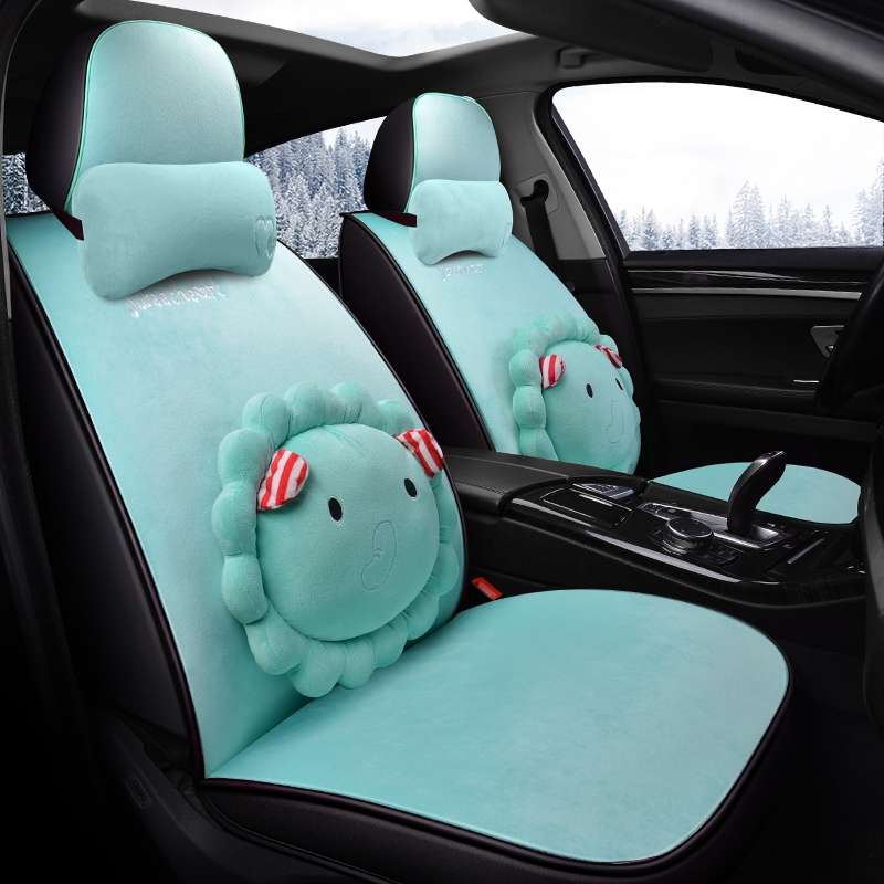 Winter car seat cushions, short plush, thickened, warm, full surround seat covers, cartoon and cute, popular online celebrity seat covers, goddess style full figure
