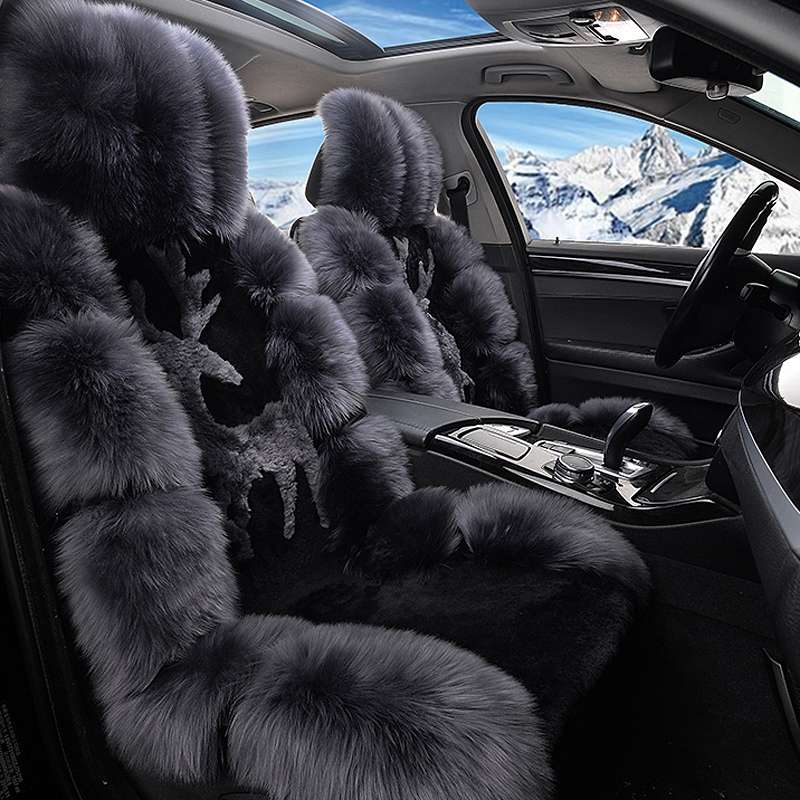 Pure wool car seat cushion with fur integrated in winter, new short fleece thickened and warm winter full cover long wool seat cushion full figure