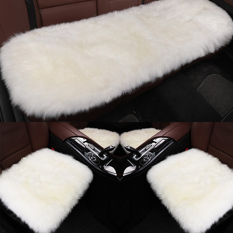 Mubao wool car seat cushion, winter long plush three-piece set, fur one-piece pure wool car seat cushion, warm waist support full figure